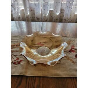 Vintage Floragold Louisa Bowl, Depression Glass, Iridescent Ruffled, 11-1/2 inch